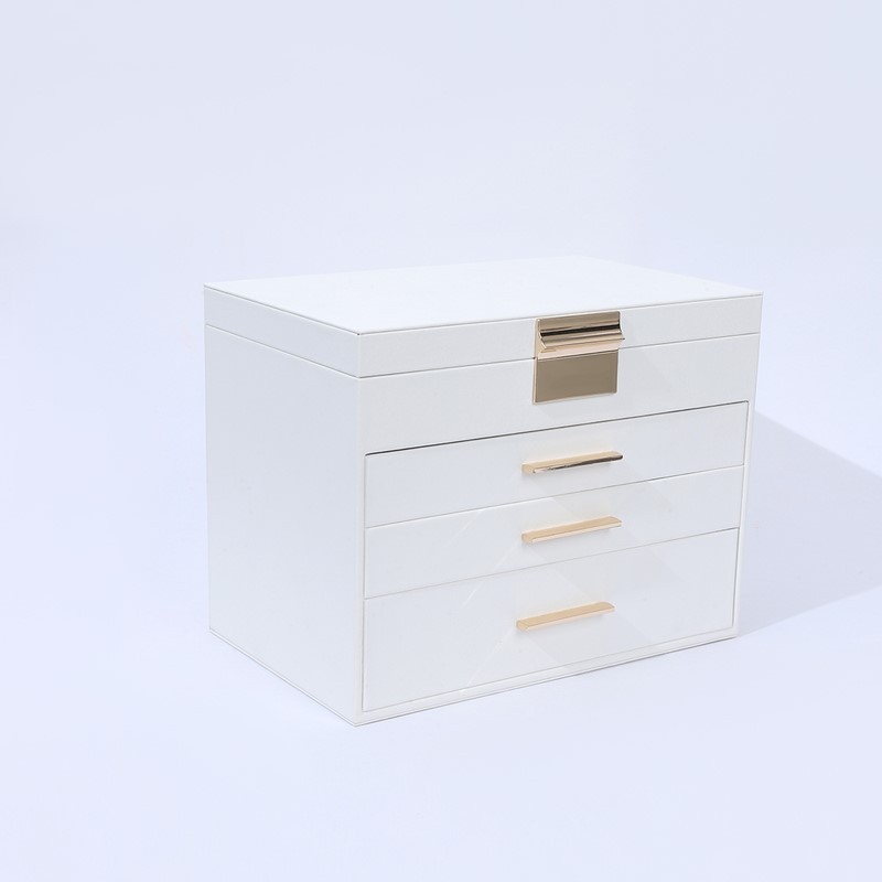 ジュエリーボックス 三段引き出し鏡付き多機能収納木製宝石箱