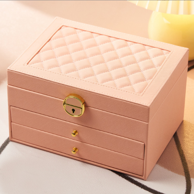 レザー製ジュエリーボックス 鍵付き大容量収納ケース