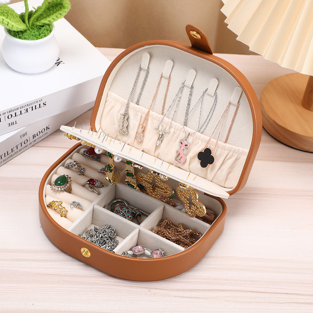 ジュエリーボックス 楕円型二段式レザー製アクセサリー収納ケース