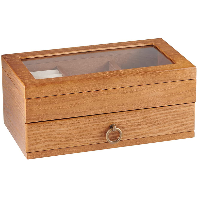 ジュエリーボックス 木製二段引き出し付き透明窓ガラス蓋ジュエリーボックス