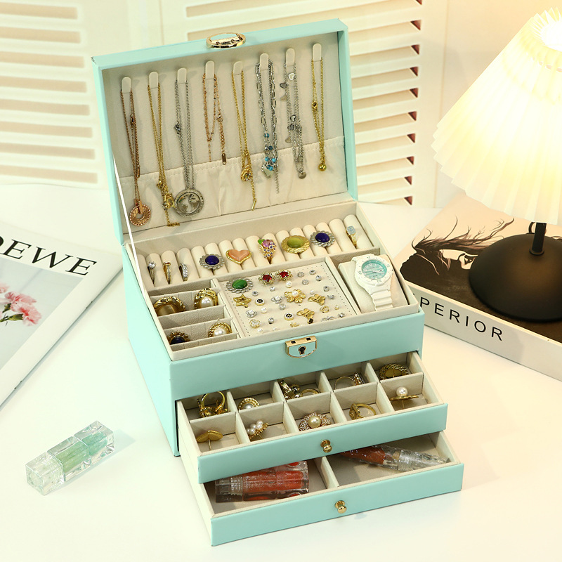 ジュエリーボックス 三段式多機能レザー張りジュエリーボックス