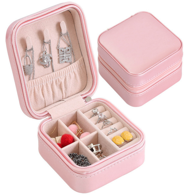 携帯用小型正方形PUレザージュエリーボックス