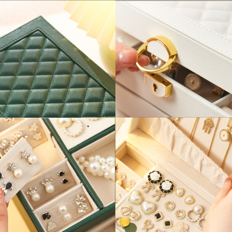 レザー製ジュエリーボックス 鍵付き大容量収納ケース