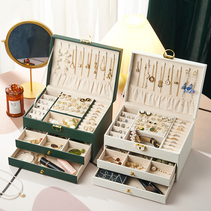 レザー製ジュエリーボックス 鍵付き大容量収納ケース