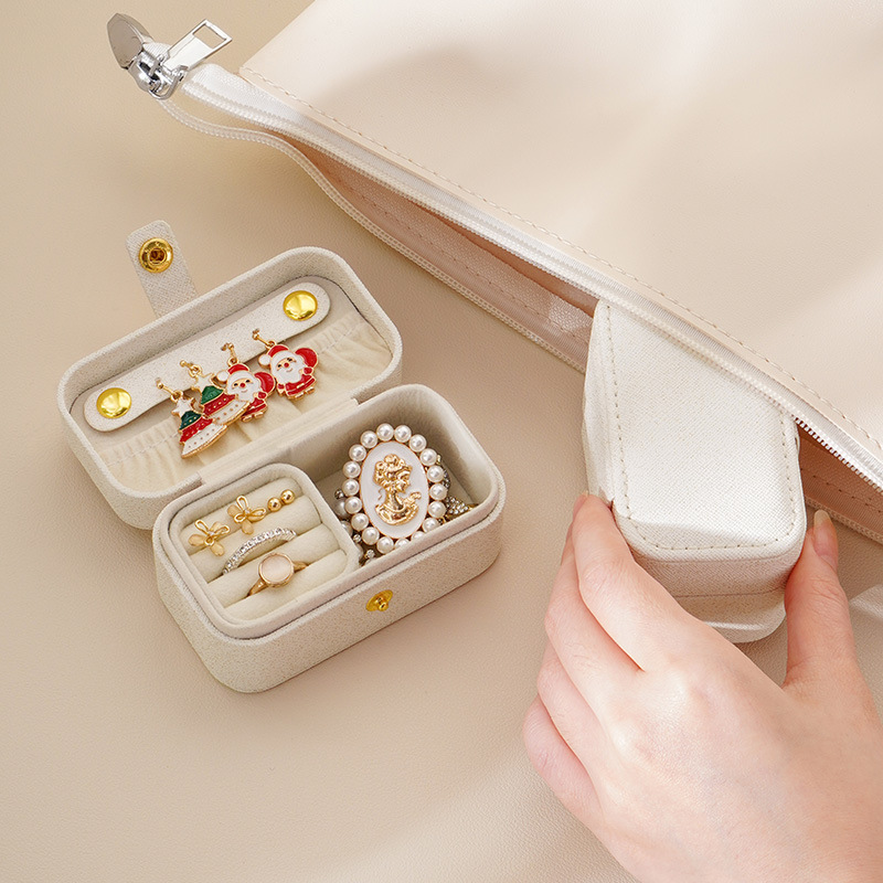 ジュエリーボックス 携帯用コンパクトレザー調宝石箱 レザー