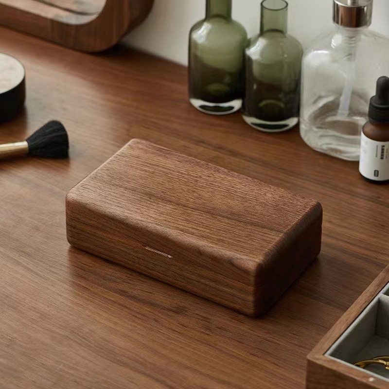 ジュエリーボックス 天然木製二段式角丸仕上げ装飾品収納箱