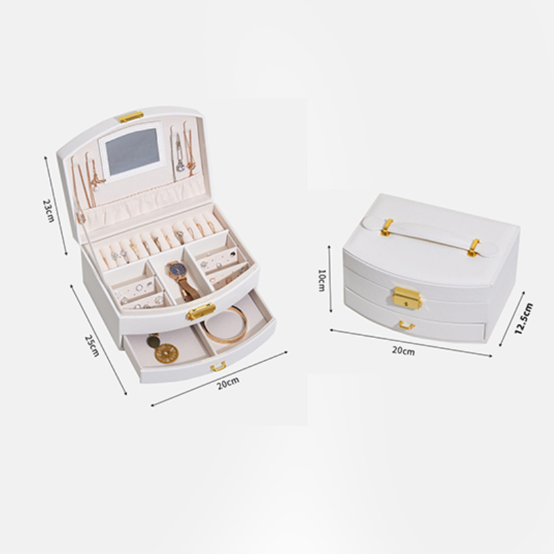 レザー製ジュエリーボックス 鍵付き大容量多層引き出し鏡付き宝石箱