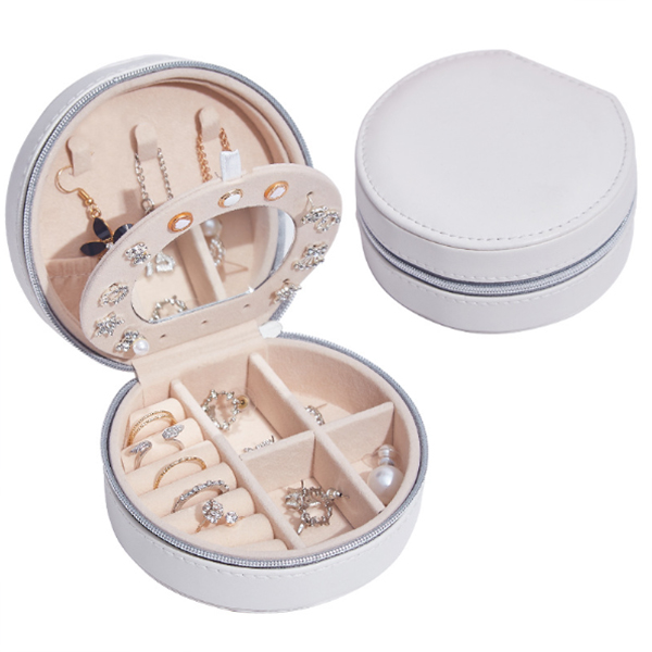 レザー製丸型ジュエリーボックス 多段収納 携帯用