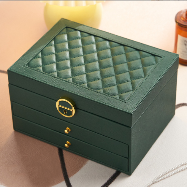 レザー製ジュエリーボックス 鍵付き大容量収納ケース