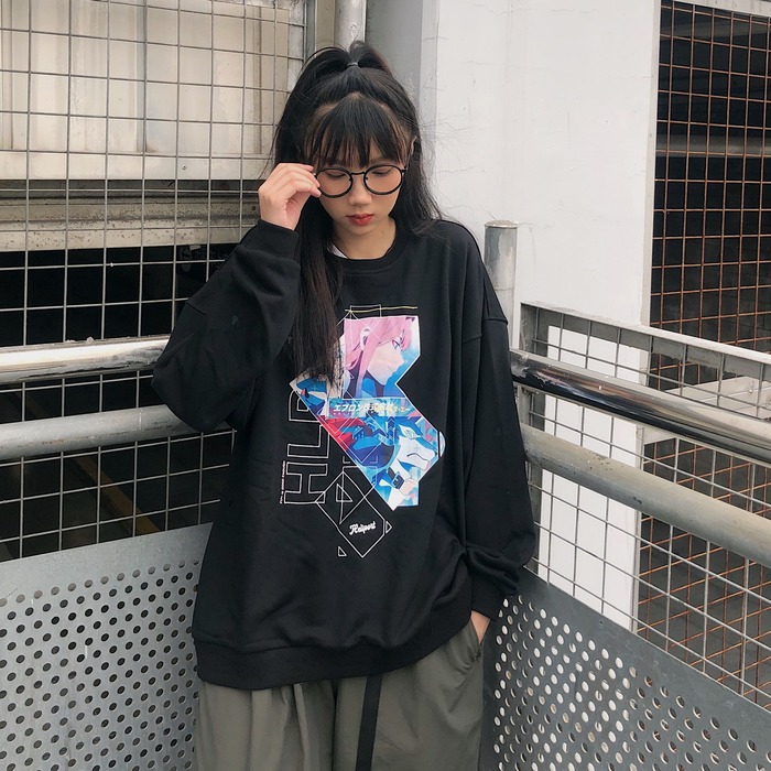 地雷系ファッション 女の子漫画イラスト ルーズ Tシャツ