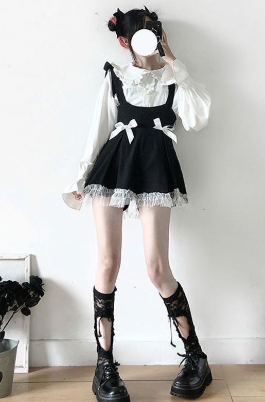 地雷系 フリルリボン付きサスペンダースカート