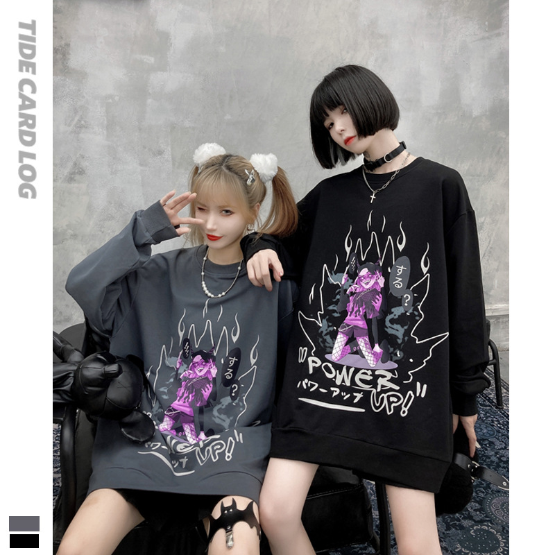 地雷系ファッション 漫画風女の子イラスト 長袖Tシャツ