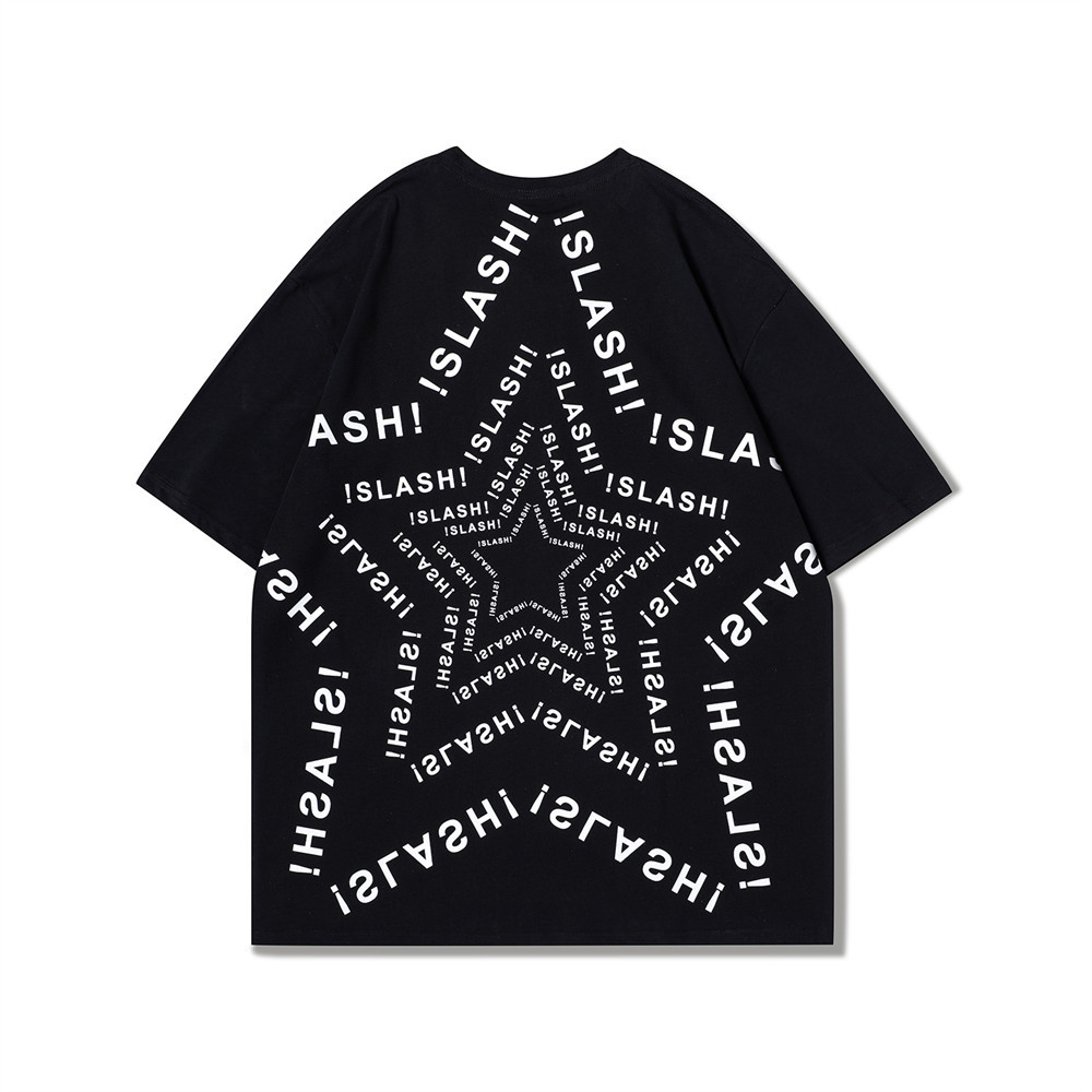 地雷系ファッション 星形プリント 半袖クルーネックTシャツ