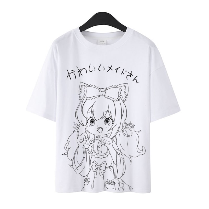 地雷系ファッション イラストプリントタイトTシャツ