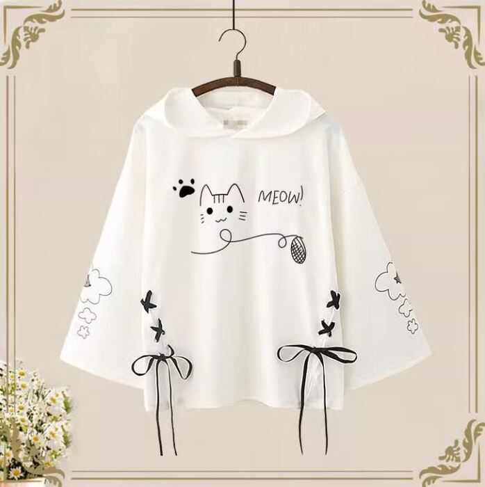 猫さんプリントが可愛いゆるめ地雷系パーカー