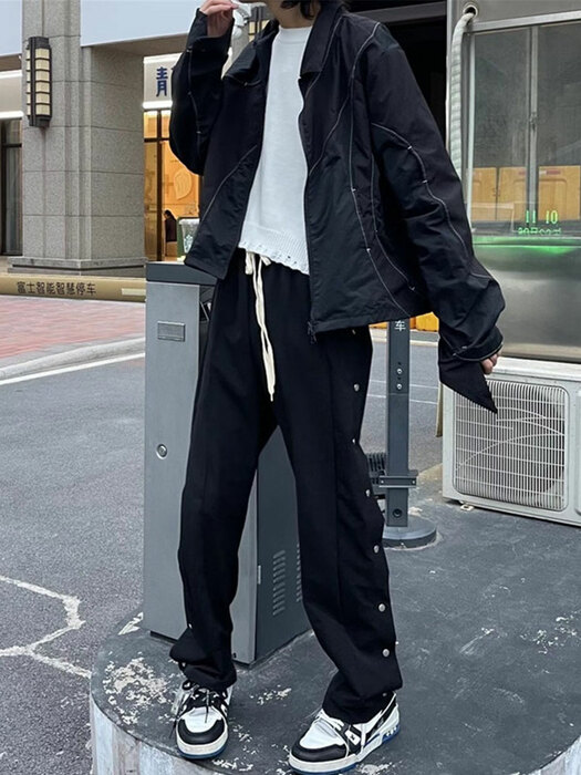 地雷系ファッション サイドボタン ワイド パンツ