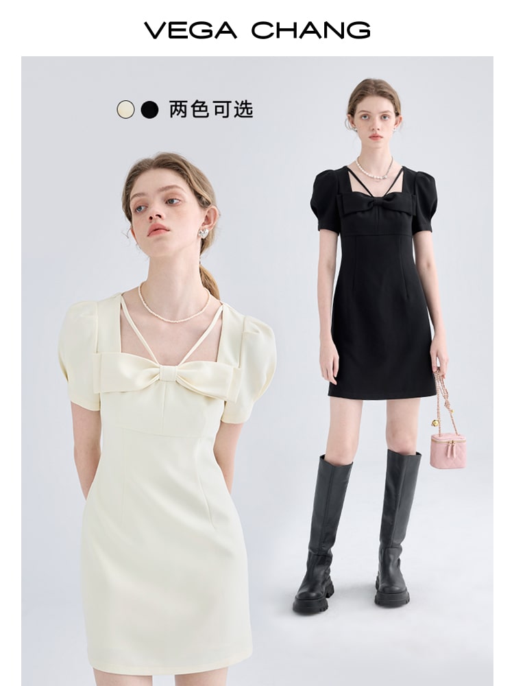 地雷系ファッション スクエアネックフロントリボンAラインワンピース