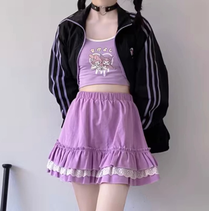 地雷系ガーリーホワイトフリルスカート