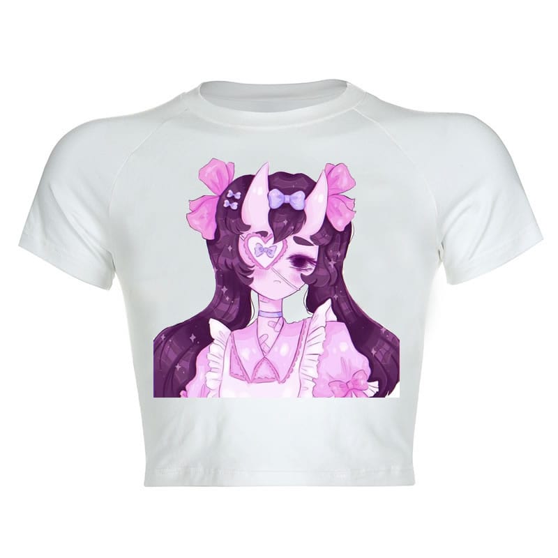 地雷系ファッション 女の子のイラスト入りTシャツ