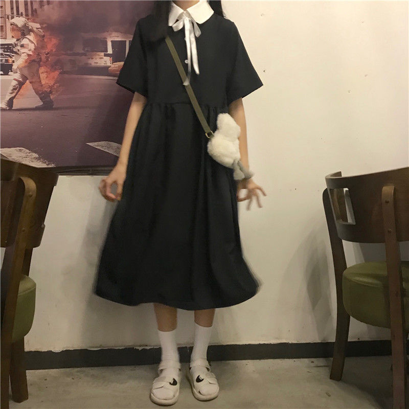 地雷系ファッション 夏用 薄手 学生風ワンピース