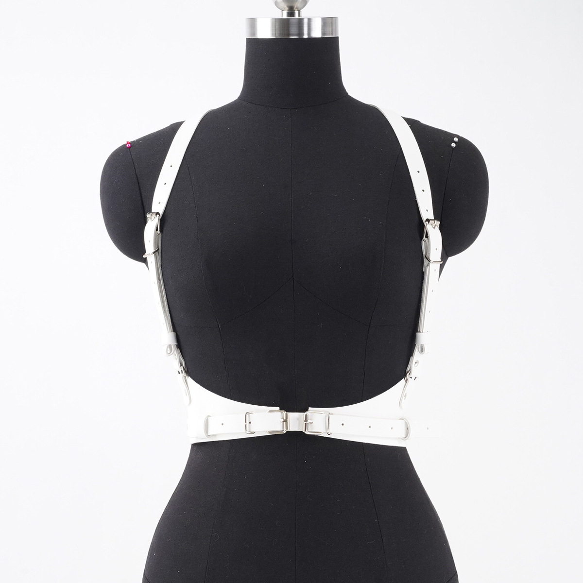 地雷系 胸元バックル調整可能レザー風ハーネスベルト