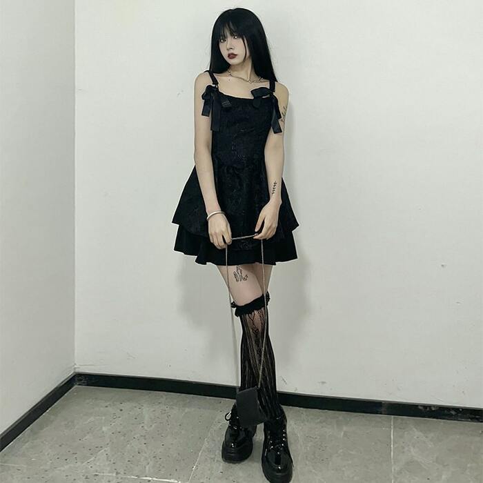地雷系ファッション フレアミニワンピース