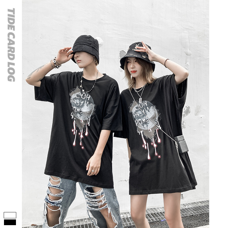 地雷系ファッション ダーク系半袖Tシャツ
