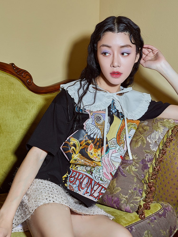 地雷系ファッション コットン生地 ロリータ風Tシャツ