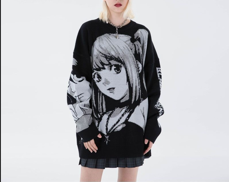 地雷系ファッション アニメプリントのルーズ長袖ニットTシャツ
