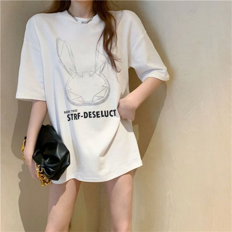 地雷系 うさぎフェイスプリントゆるだぼ半袖Tシャツ