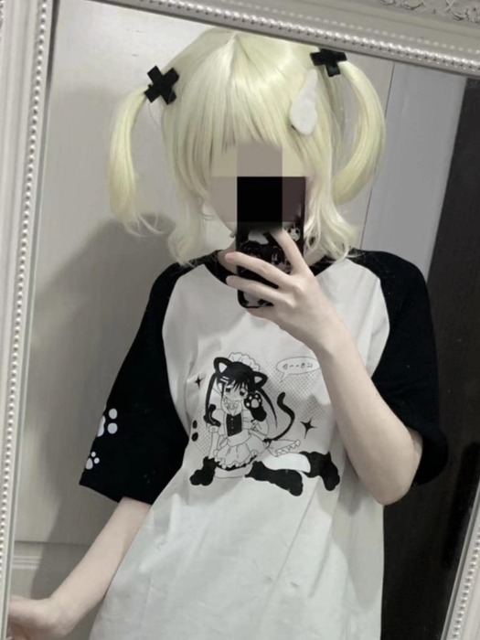 ゴスロリキャラクター地雷系プリントＴシャツ