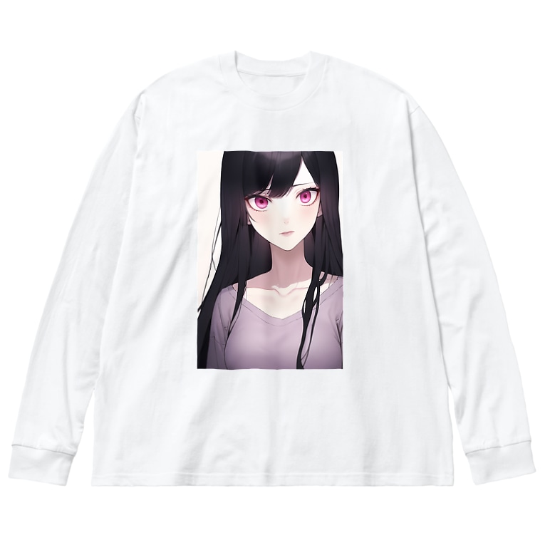 地雷系ロングTシャツ 黒髪ロングヘア 女子