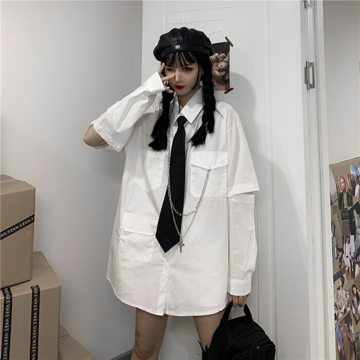 地雷系ネクタイ付きシャツブラウス