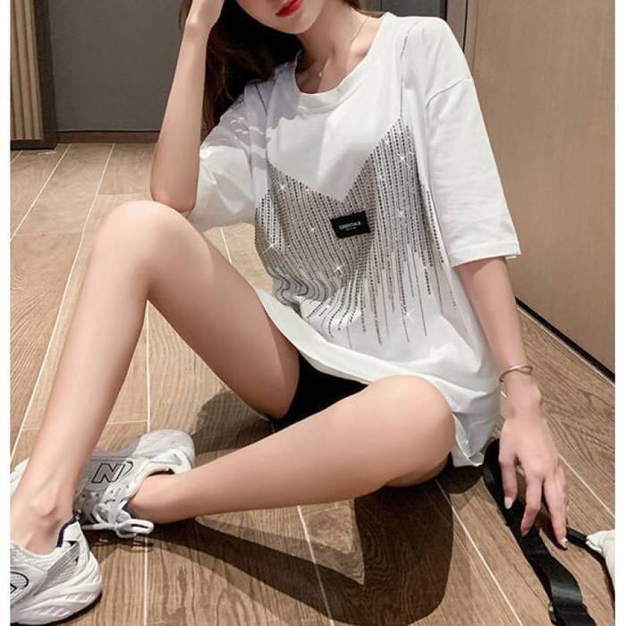 レディース地雷系ラインストーン柄Ｔシャツ