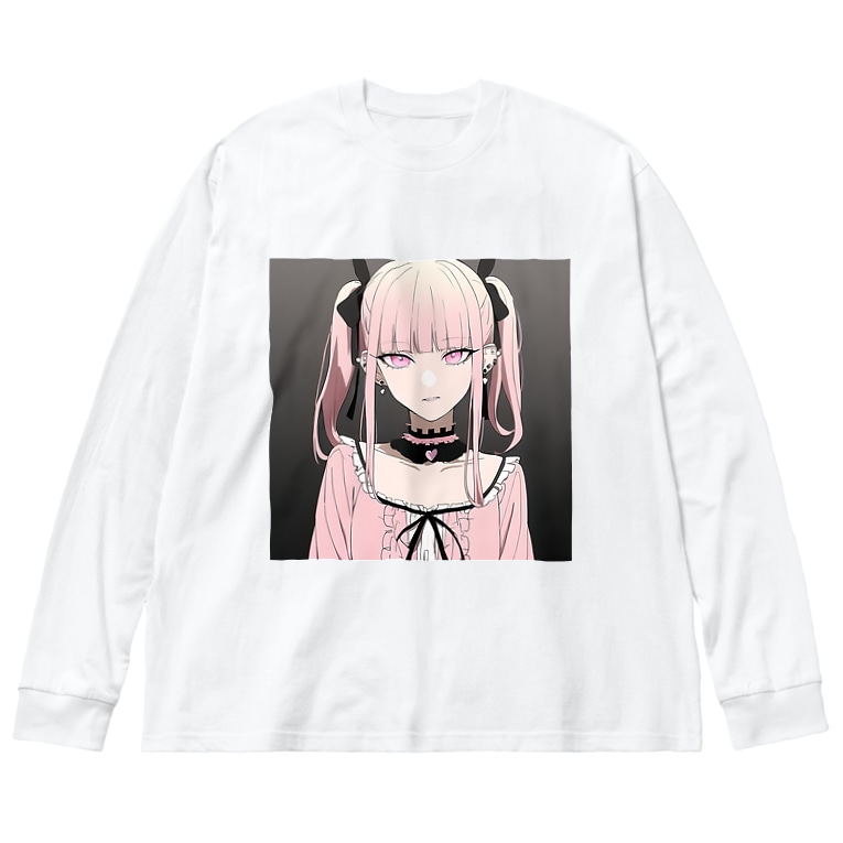 地雷系ロングTシャツ ピンクヘア ツインテール女子