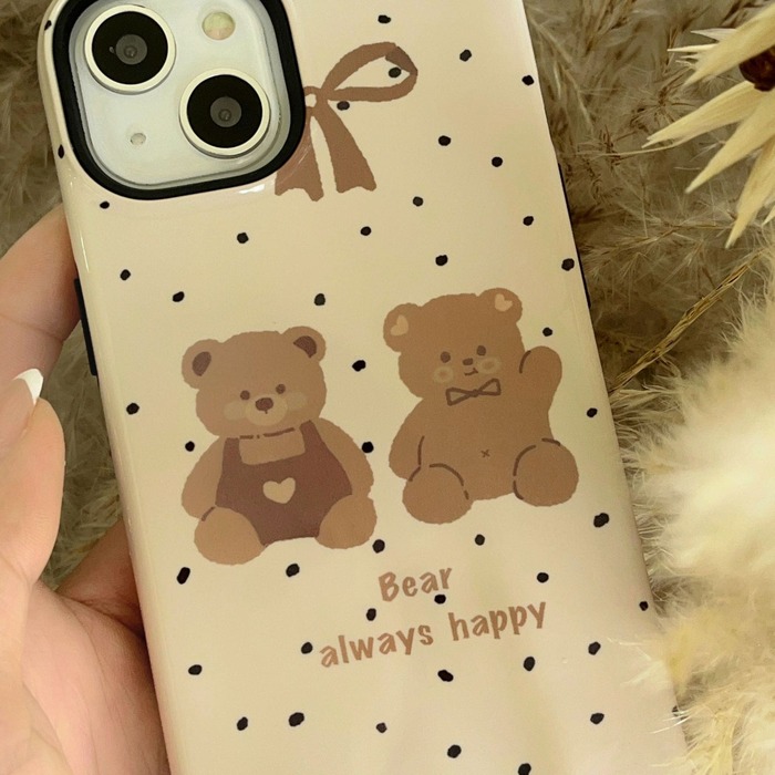 地雷系 テディベアリボンイラストスマホケース