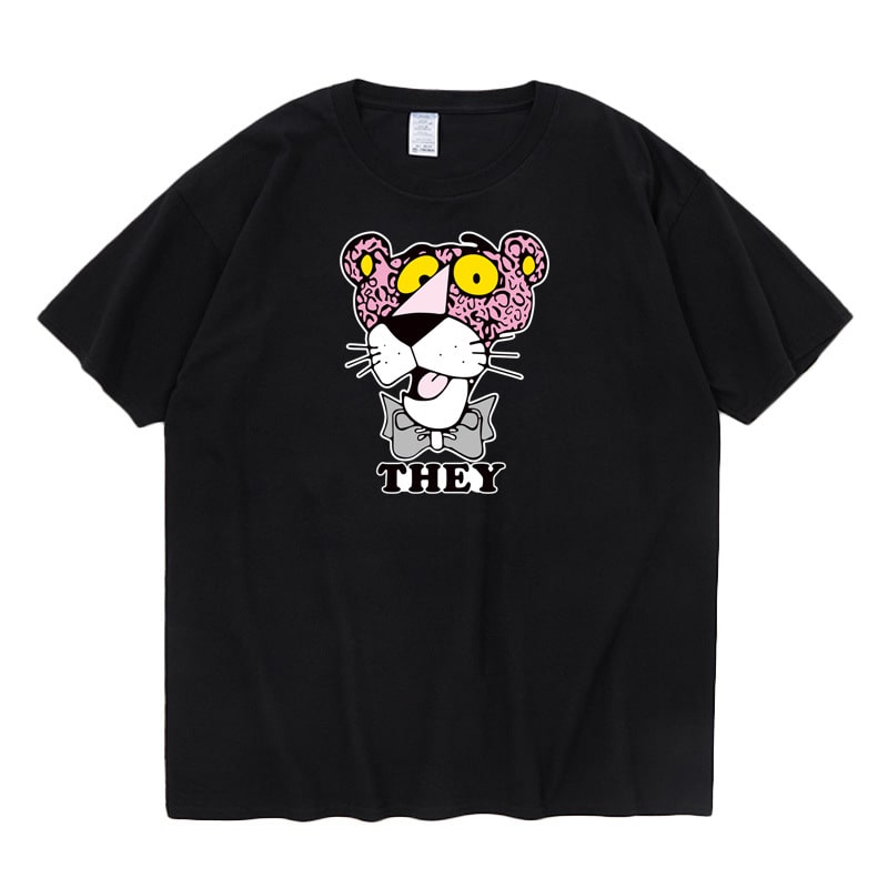 地雷系ファッションピンクヒョウ柄Tシャツ