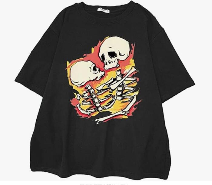地雷系ブラックメタルプリントＴシャツ