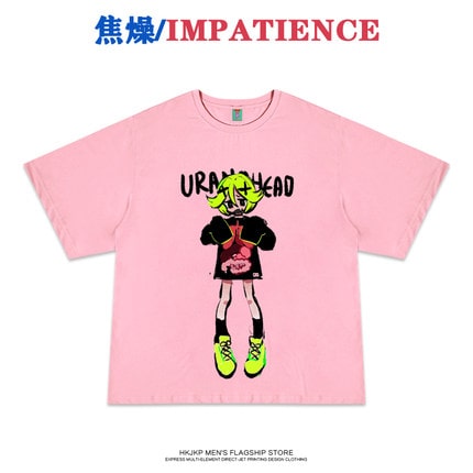 地雷系ファッション 二次元ガールのイラスト入りTシャツ