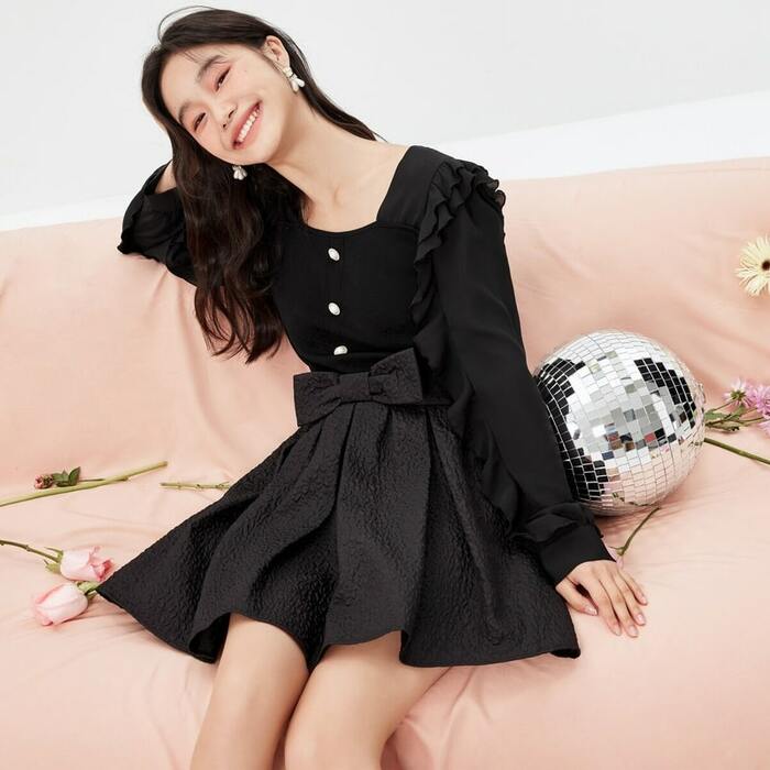 地雷系ファッション　ワッシャー加工プリーツミニスカート