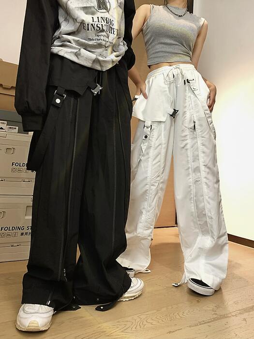 地雷系ファッション サイドポケット入り ジップ付きワイドパンツ