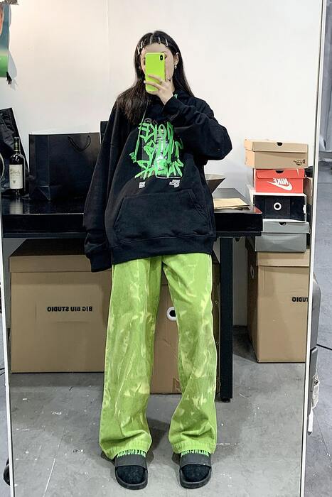 地雷系ファッション グラデーション ワイドパンツ