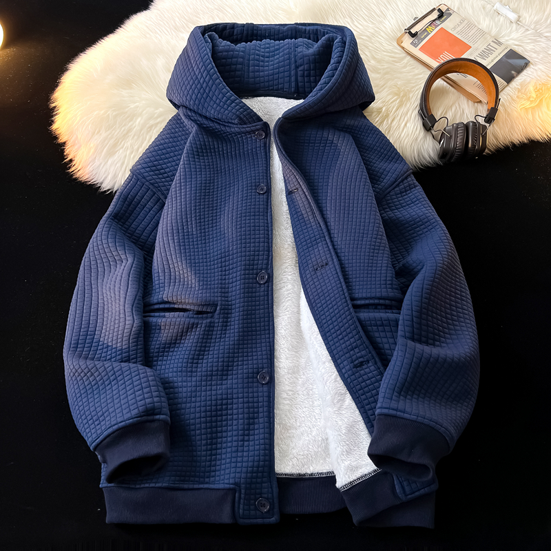 メンズカジュアルファッション キルティング加工フード付きボタン開きパーカー