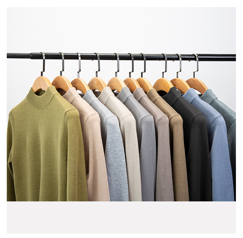 メンズカジュアルファッション 上質ニット素材のモックネック長袖セーター