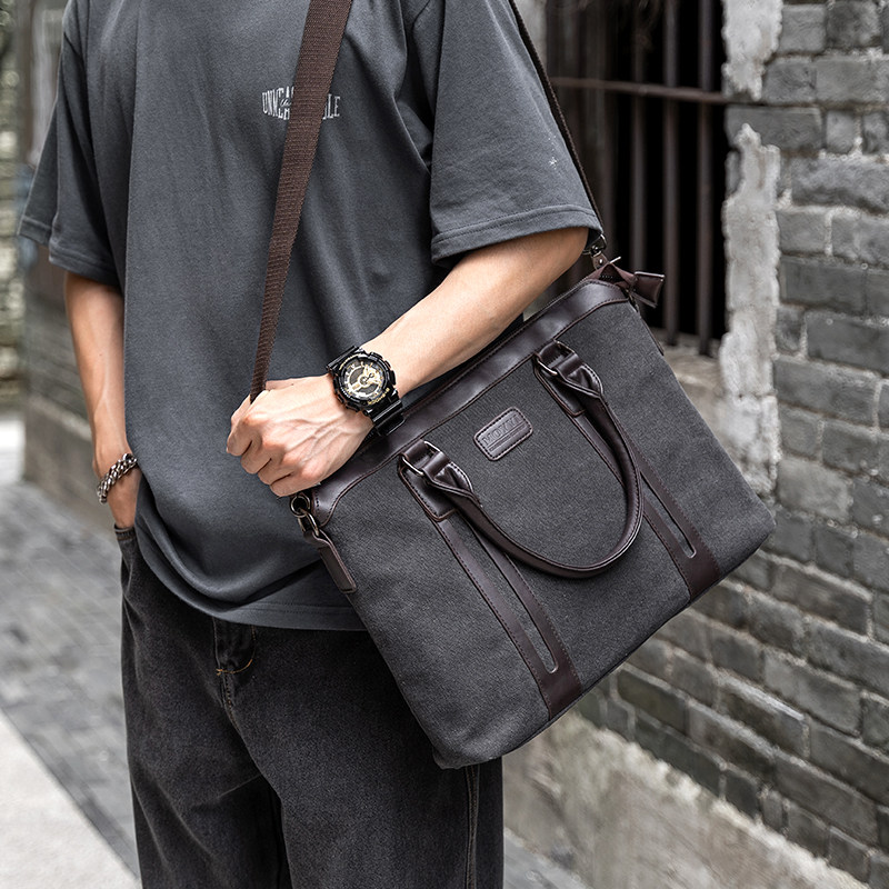 メンズトートバッグ 帆布×合成皮革コンビビジネストートバッグ
