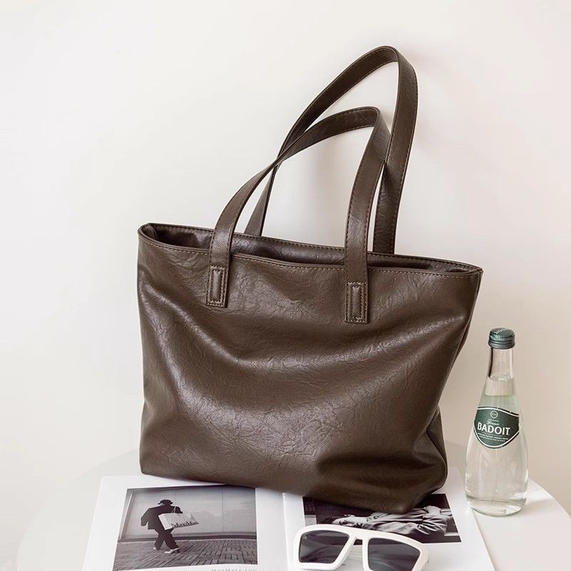 メンズトートバッグ 本革調シンプル大容量トートバッグ