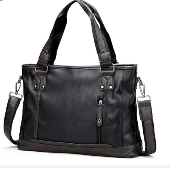 メンズトートバッグ 本革調二色使いビジネストートバッグ