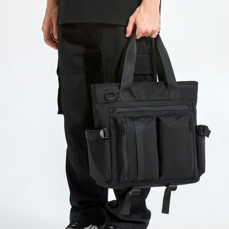 メンズトートバッグ 多機能ポケット付き2通り使用可能トートバッグ