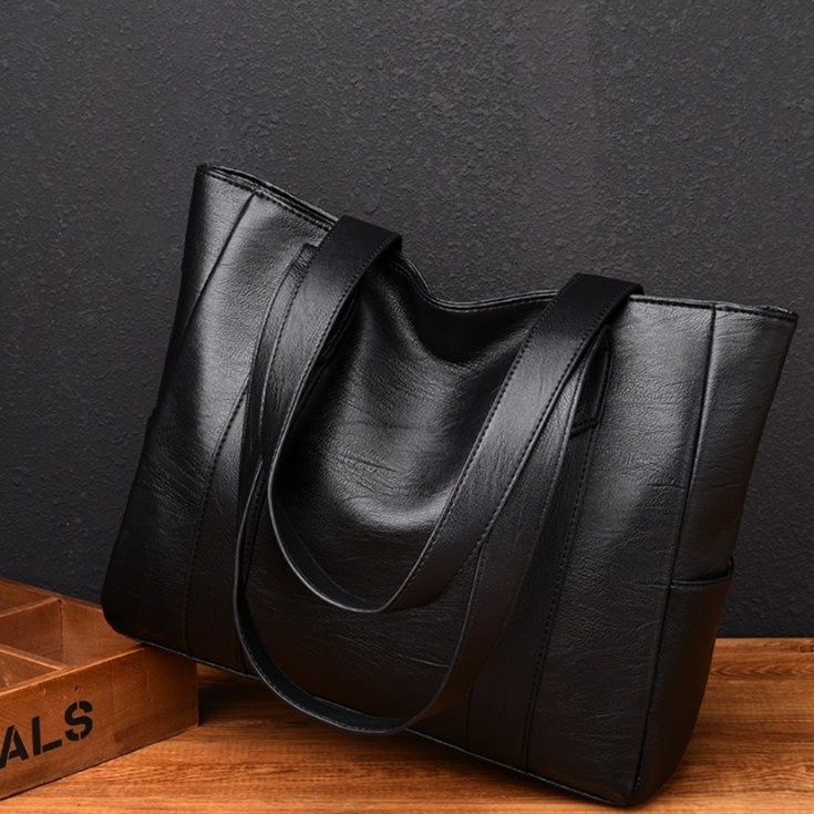 メンズトートバッグ 本革調大容量縦型ビジネストートバッグ