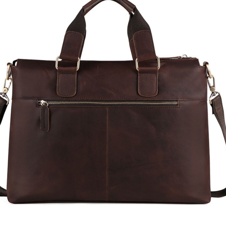 メンズトートバッグ 本革多機能ポケット付き二層式ビジネストート